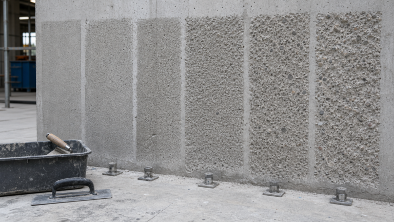 Concrete surface profile preparation zones for repair mortar overlay waterproofing and protective coating bond testing