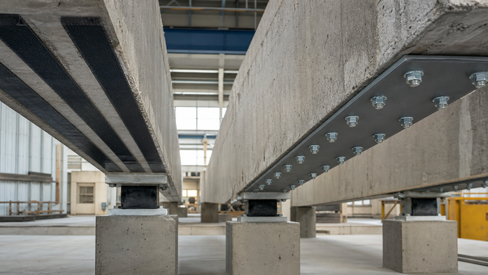Reinforced concrete beams strengthened with CFRP laminate strips and bolted steel plates