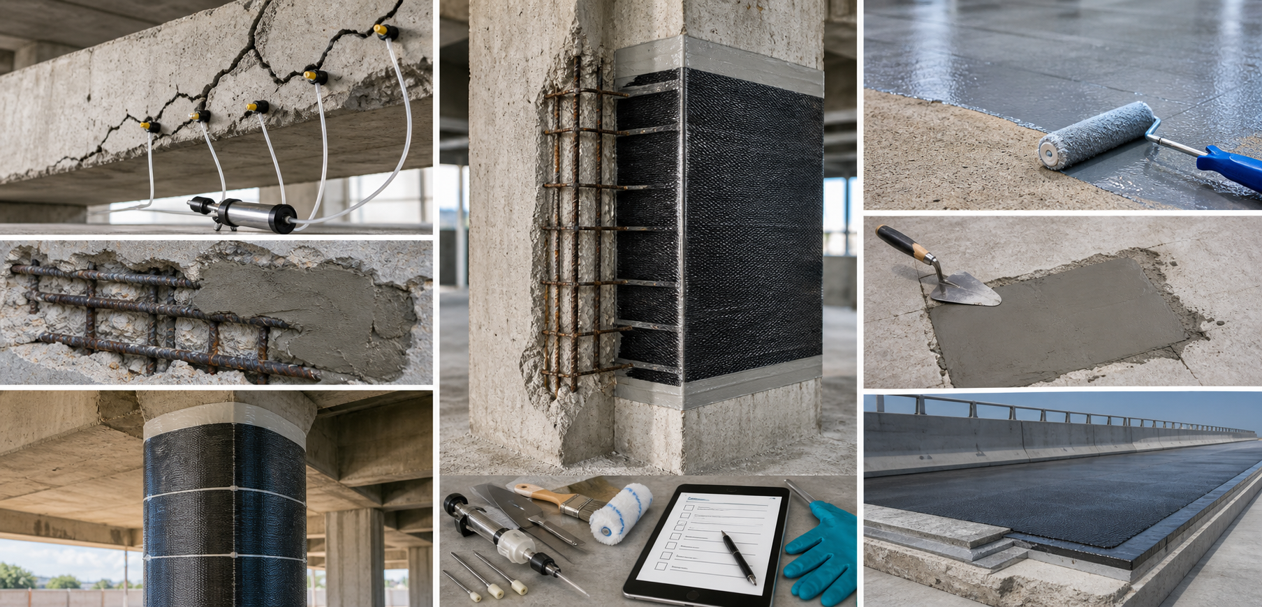 Collection of repair methods for different elements of concrete structures