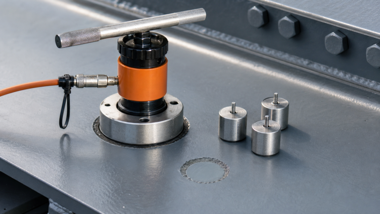Portable pull-off adhesion tester attached to a protective coating on structural steel