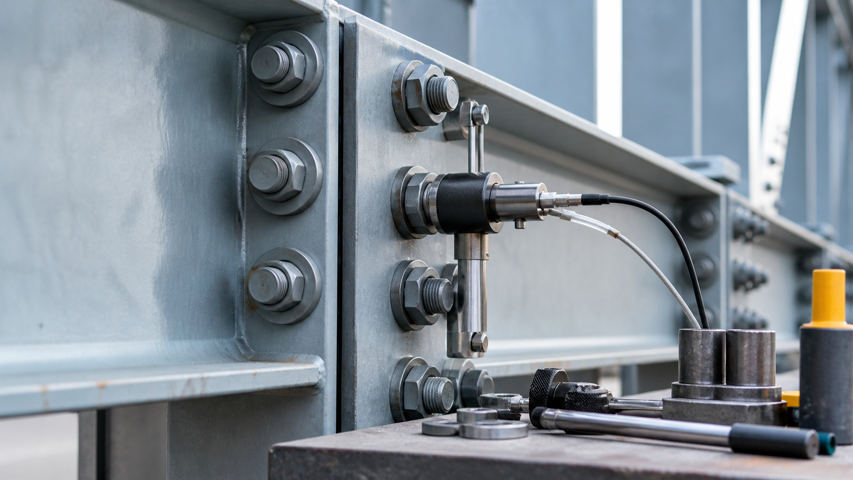 People-free structural steel bolted connection and pretension verification equipment