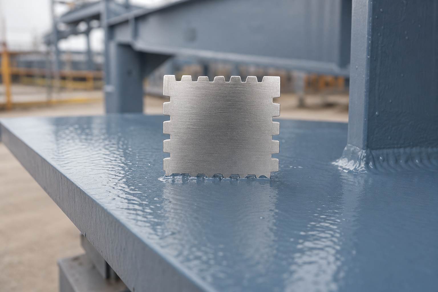 People-free notched wet film thickness gauge on freshly coated structural steel