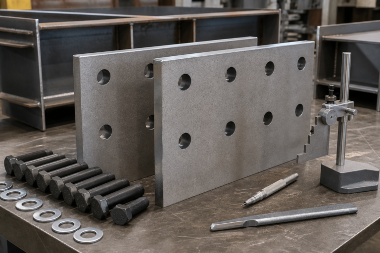 People-free blast-cleaned steel plates and high-strength bolts prepared for slip-critical connection inspection